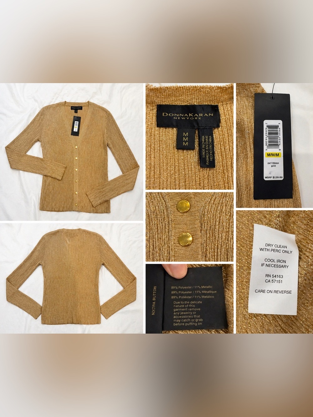 New With Tags Donna Karan New York Shimmer Ribbed Cardigan – Size Medium